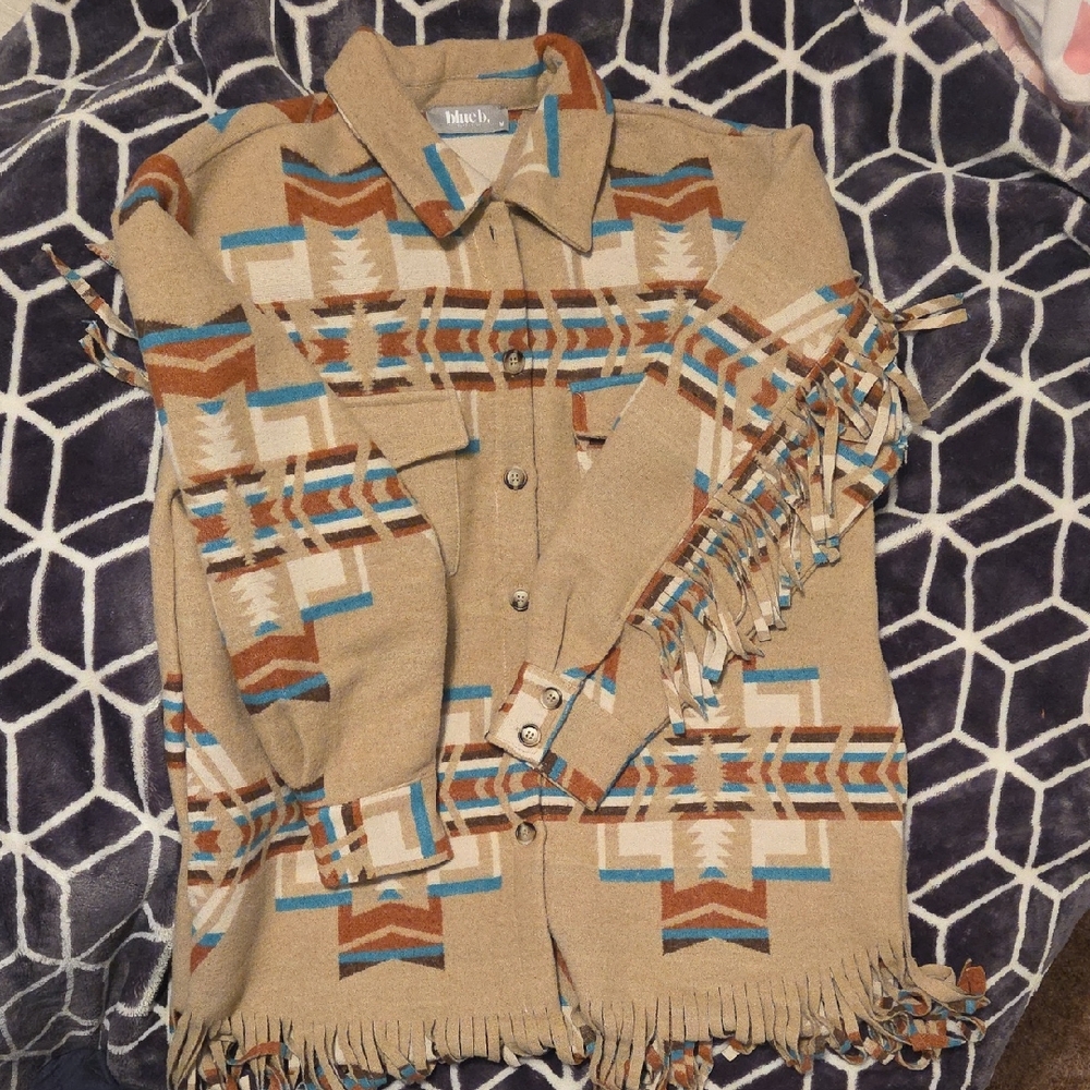 Aztec Patterned Fringe Blazer